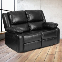 Flash Furniture BT-70597-LS-GG Harmony Leather Loveseat with Two Built-In Recliners Sofa Set in Black